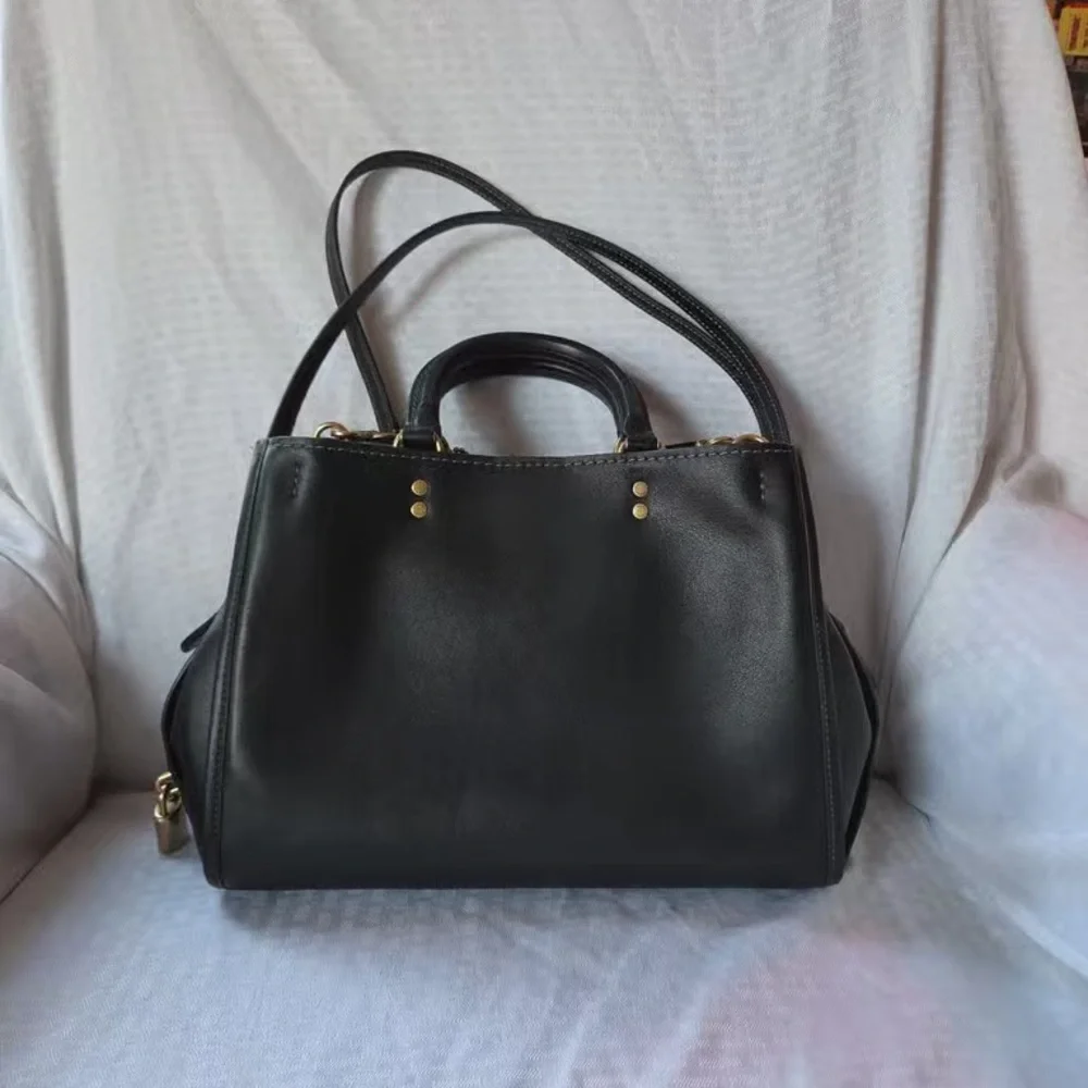 Coach Black Leather Satchel with Gold Hardware and Detachable Strap - Picture 3 of 7